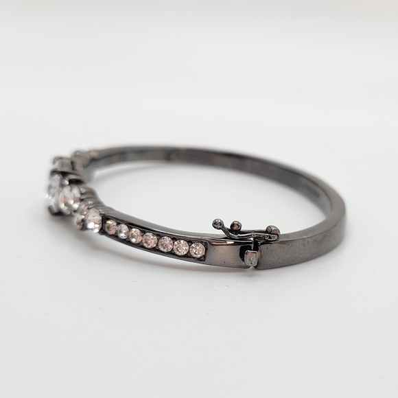 Givenchy | Clear Ice Crystals Gun Metal Hinged Bangle Bracelet - Picture 2 of 12